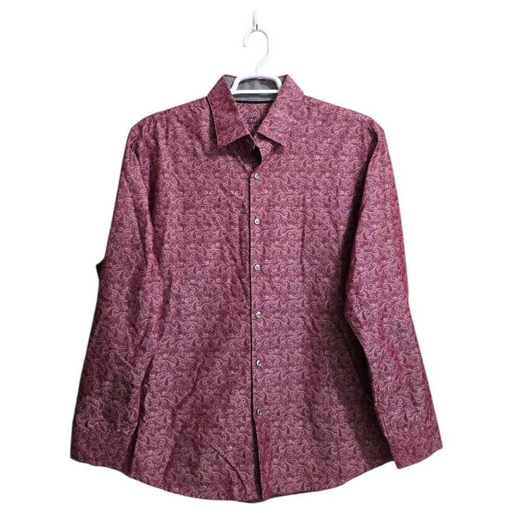 Tasso Elba Paisley Long Sleeve Casual Button Down Shirt In Burgundy Sz XXL